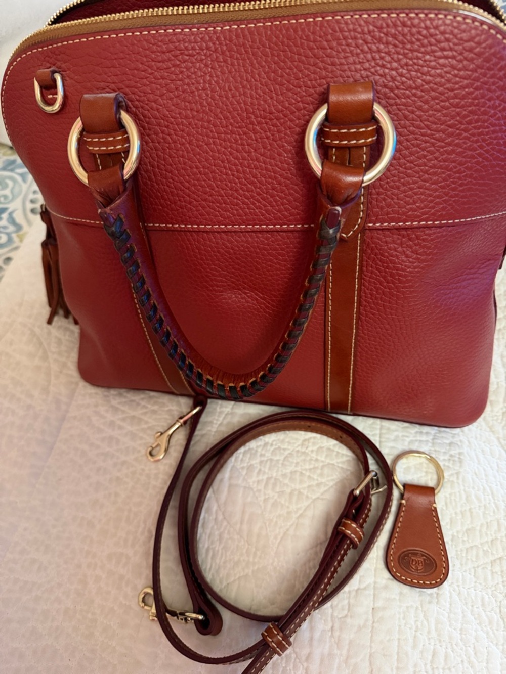Dooney & Bourke Saddle (Reddish/Brown) Pebbled Leather Satchel with Tassel - Picture 6 of 7